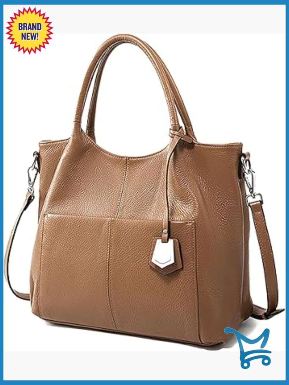 Large Genuine Leather Tote Bag with Adjustable Strap for Work